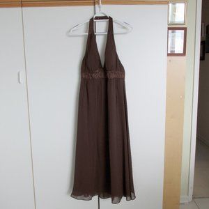 Max&Cleo Mahogany Brown Silk Chiffon Halter Dress NYE Size 10